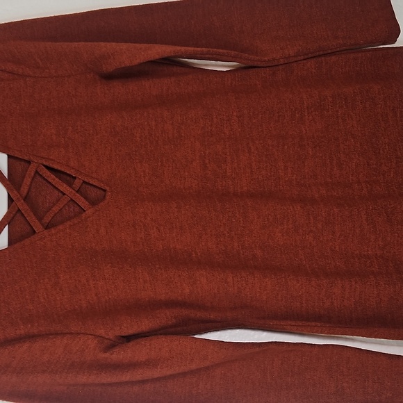 Stella Tweed Rust Knit Sweater Dress with Crisscross Front Size M - Picture 8 of 14